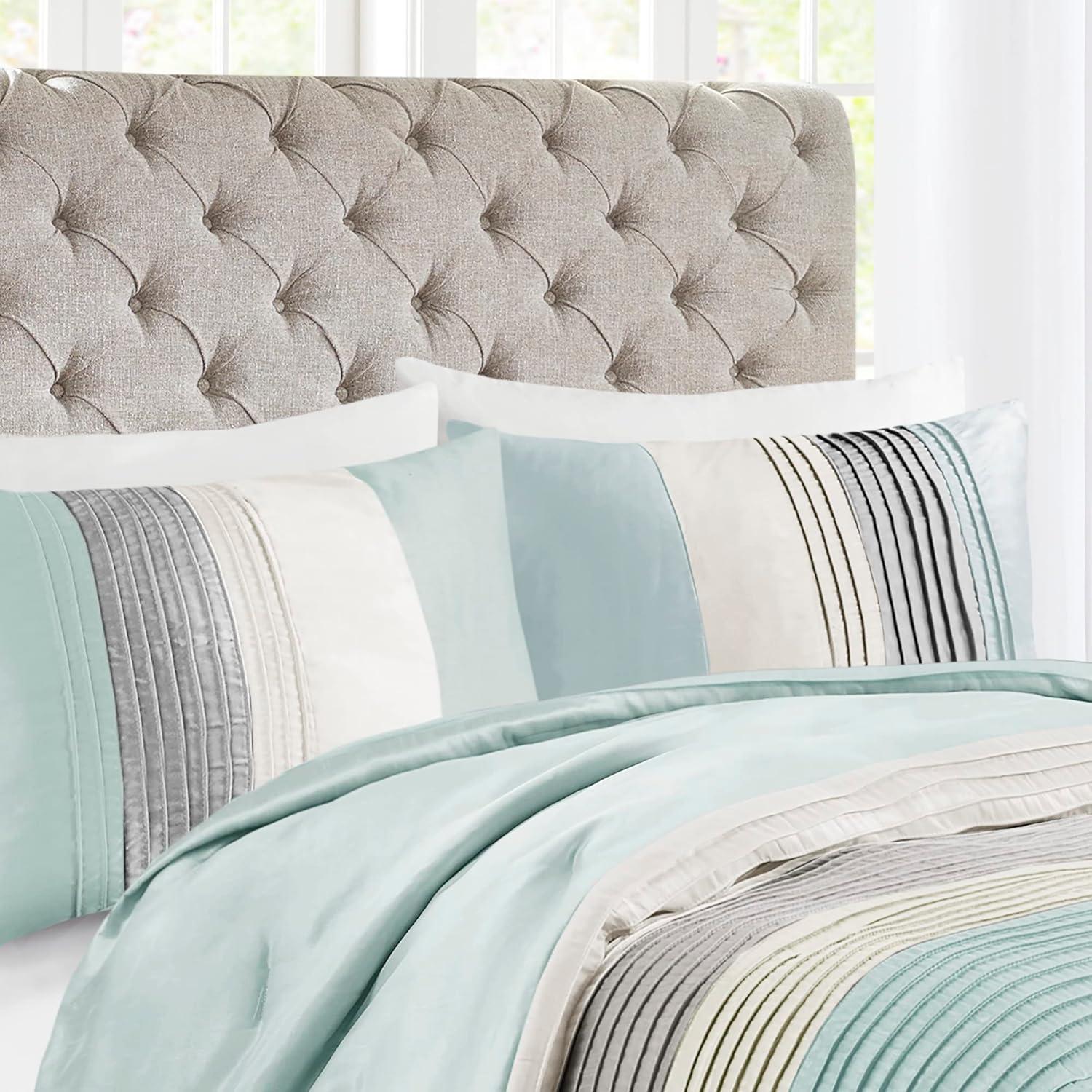 Madison Park Amherst 7 Piece Striped and Pleated Comforter Set