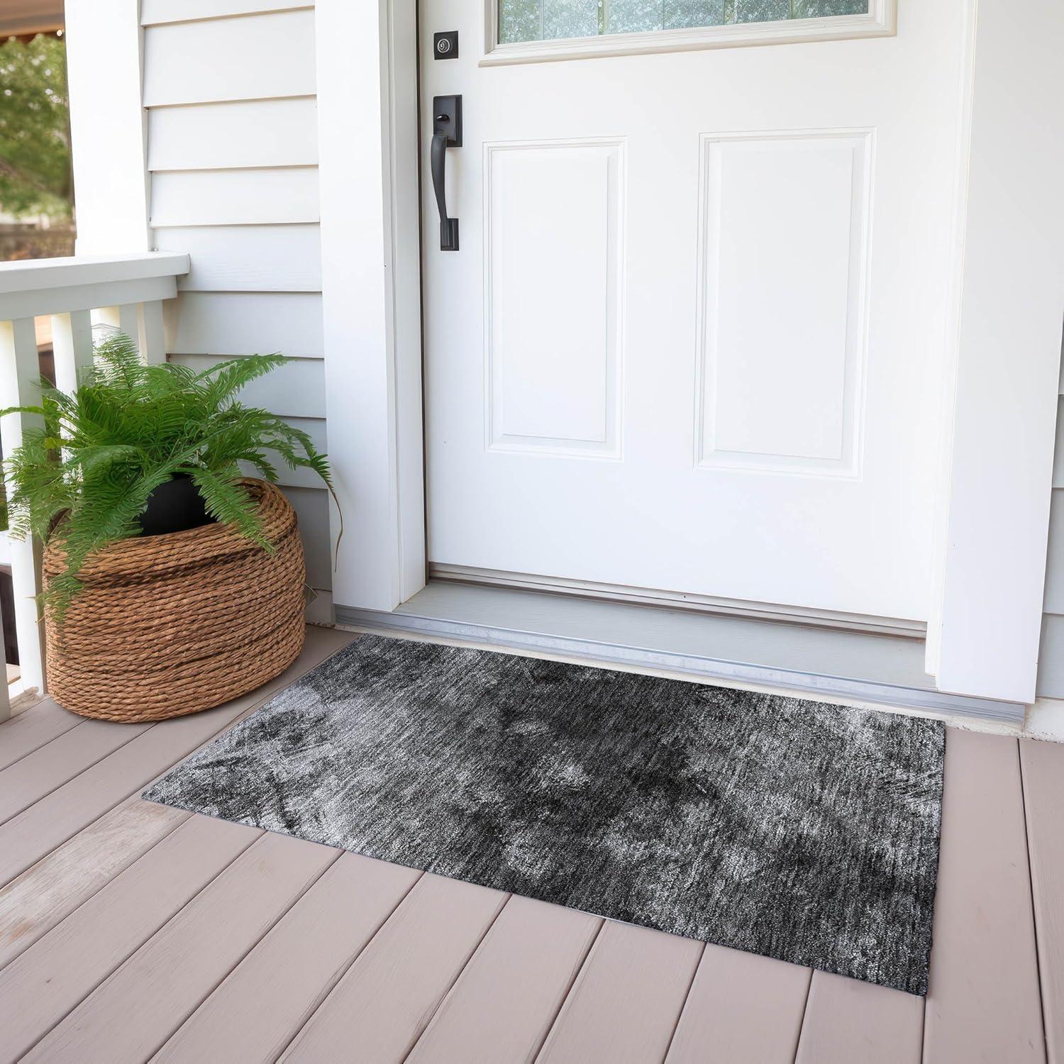 Gray Rectangular Machine Washable Synthetic Area Rug