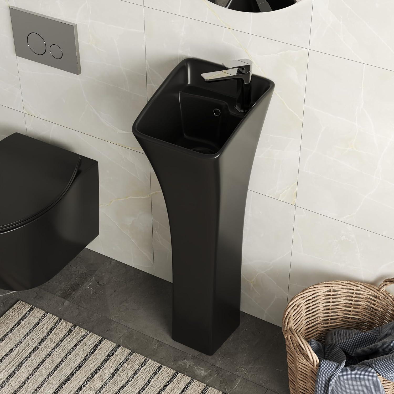 Deervalley Small Pedestal Bathroom Sink 11"L X 13"W X 35"H Ceramic One Piece Bath Sink With Overflow