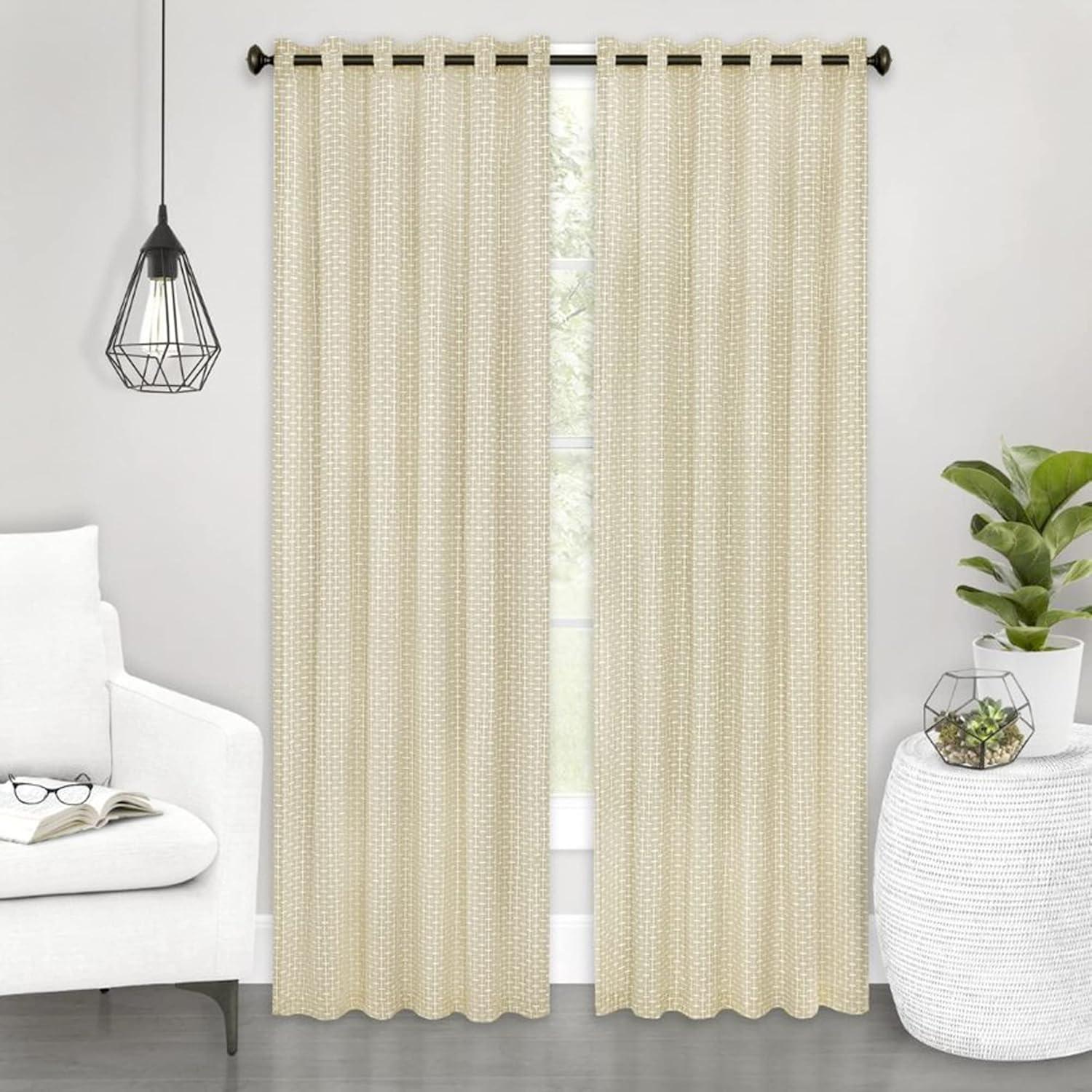 Achim Bedford Front Tab Light Filtering Curtain Panel, Tan, 42" x 84"