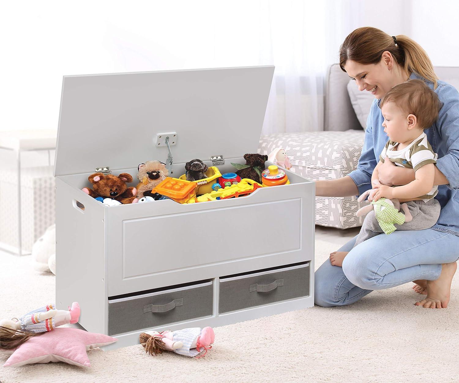 Badger Basket Up and Down Toy and Storage Box and Bench with Two Baskets - White