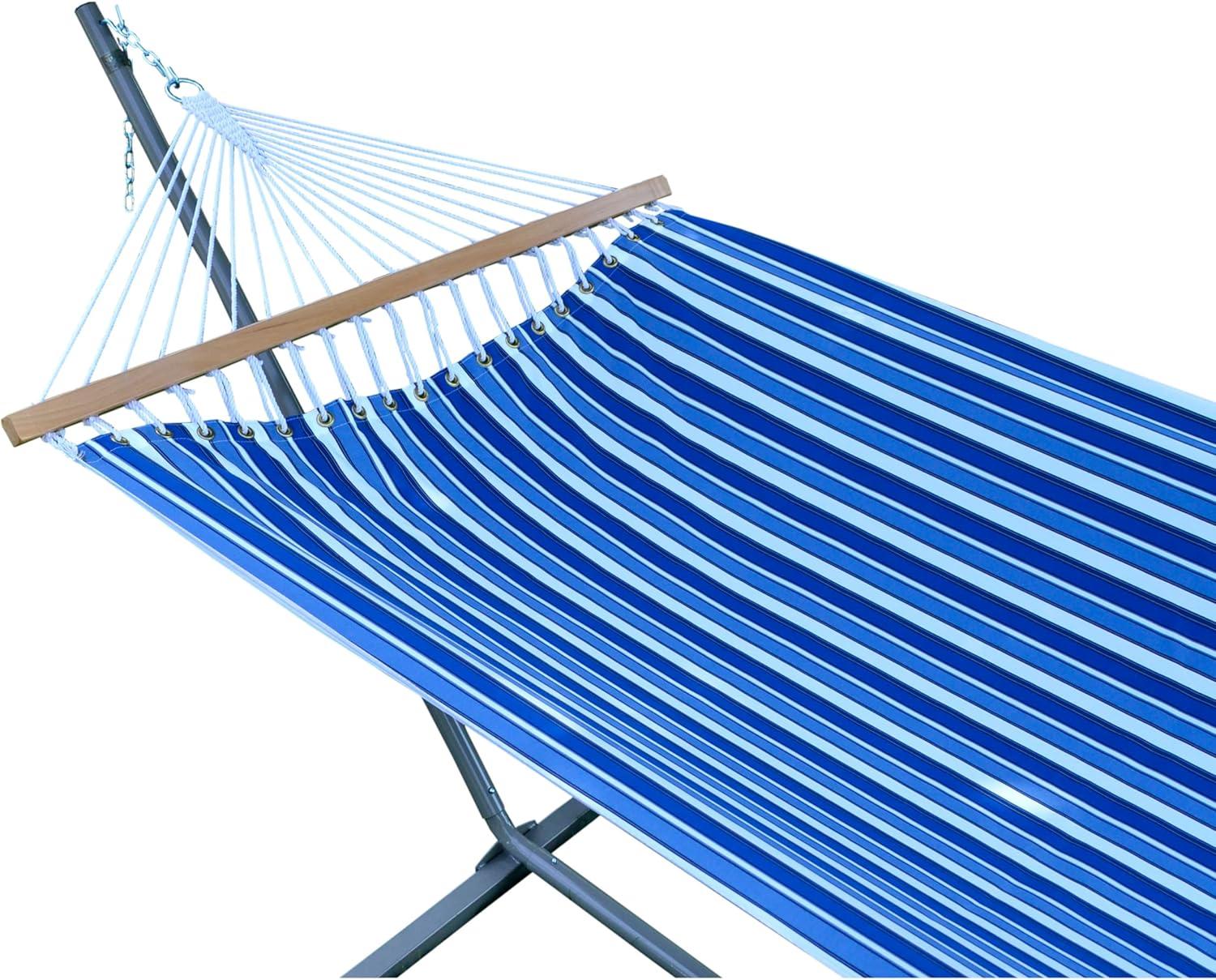 Algoma Net Hammock with Steel Stand, Blue, White and Beige