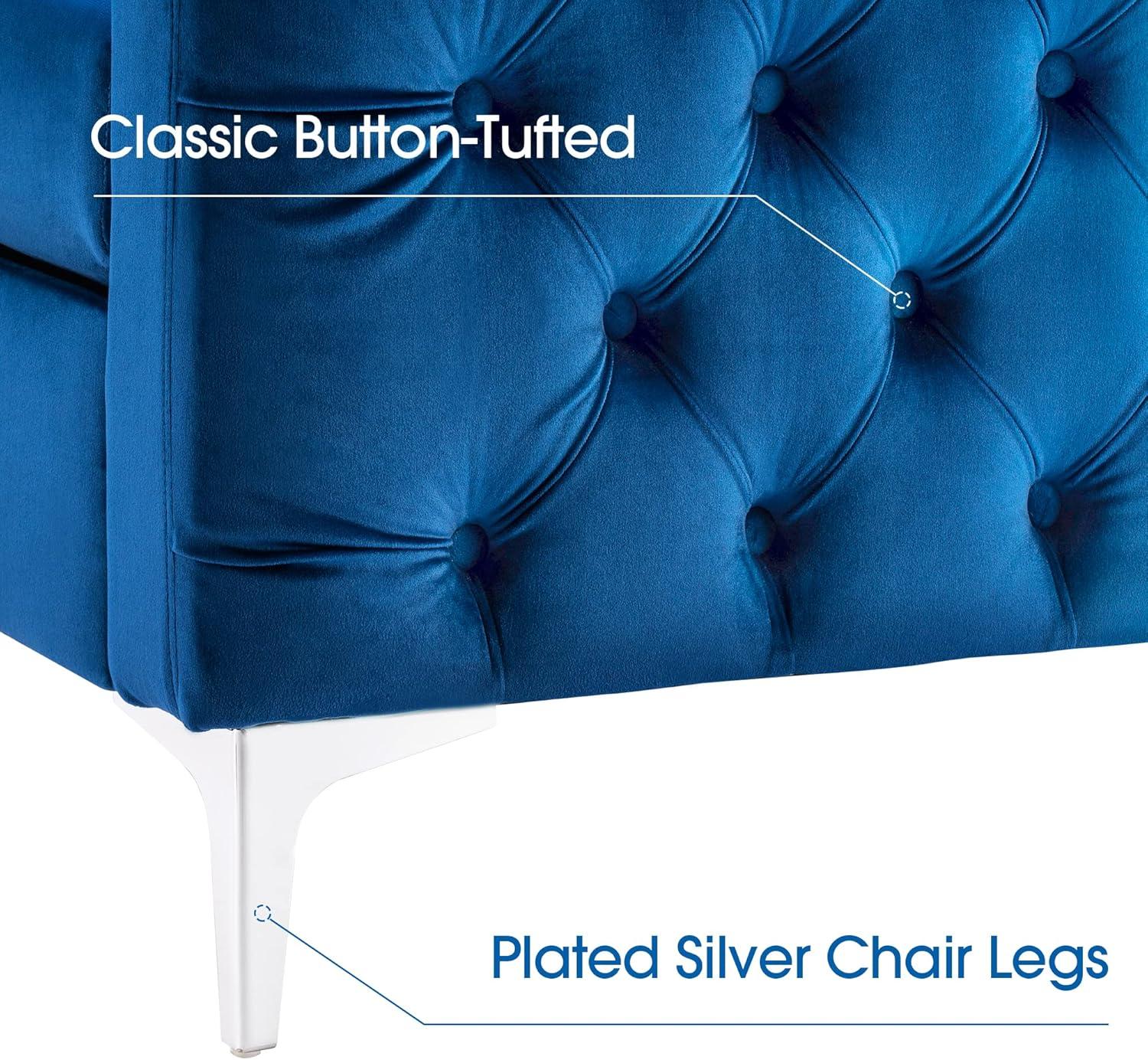 Blue Velvet Tufted Barrel Accent Chair with Silver Metal Legs