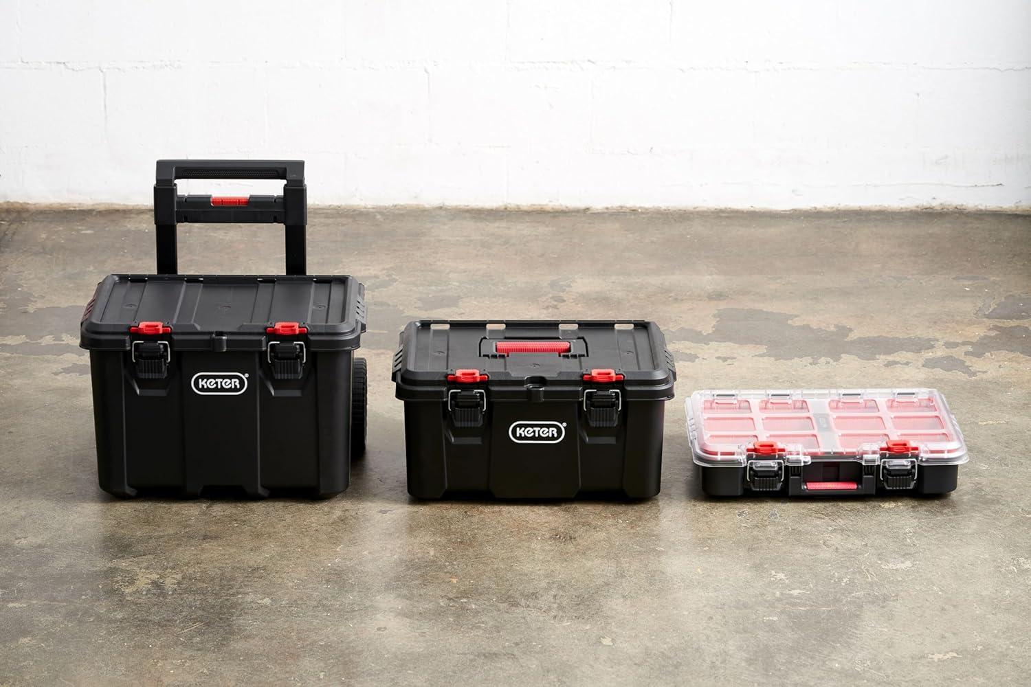 Keter Keter Stack-n-Roll 3 Piece Durable Resin Rolling Tool Box System Tool Storage and Organization Ideal For Garage and DIY, Black