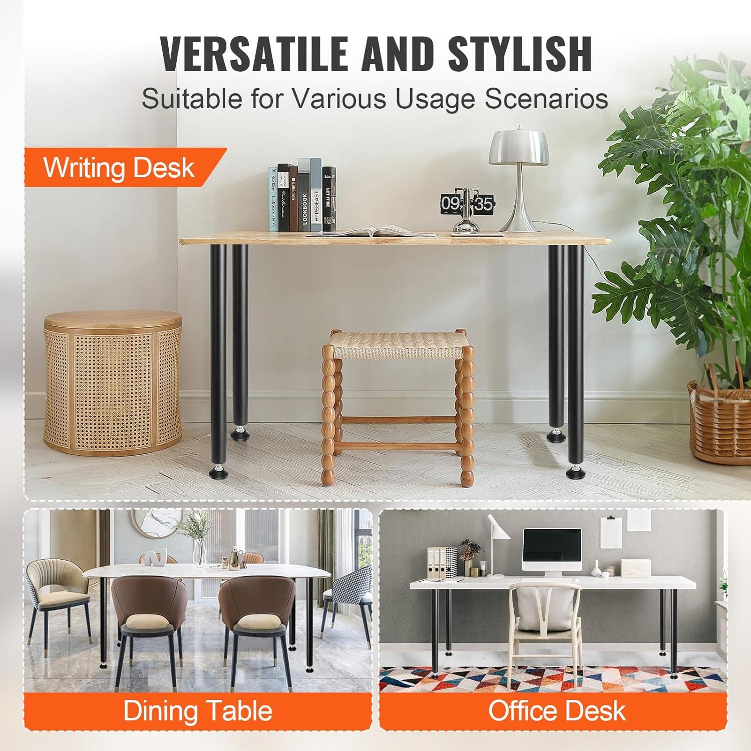 VEVOR 28 Inch Adjustable Desk Legs, Reinforced Steel Office Table Furniture Legs Set of 4 for DIY, 1200 lbs Load Capacity Heavy Duty Desk Legs, Quick Instalation Legs with Adjustable Foot Cup Black