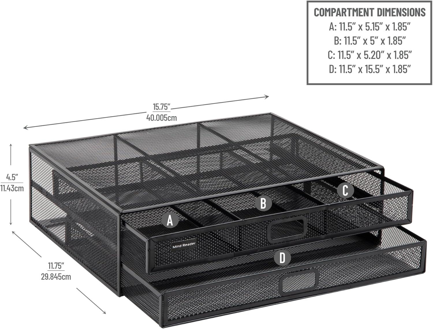 Black Metal Mesh Monitor Stand with Storage Drawers