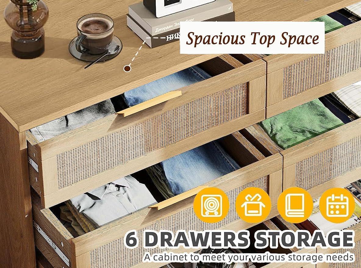 Rattan Dresser Modern Chest With 6 Drawer Dresser Wood Storage Closet Dressers