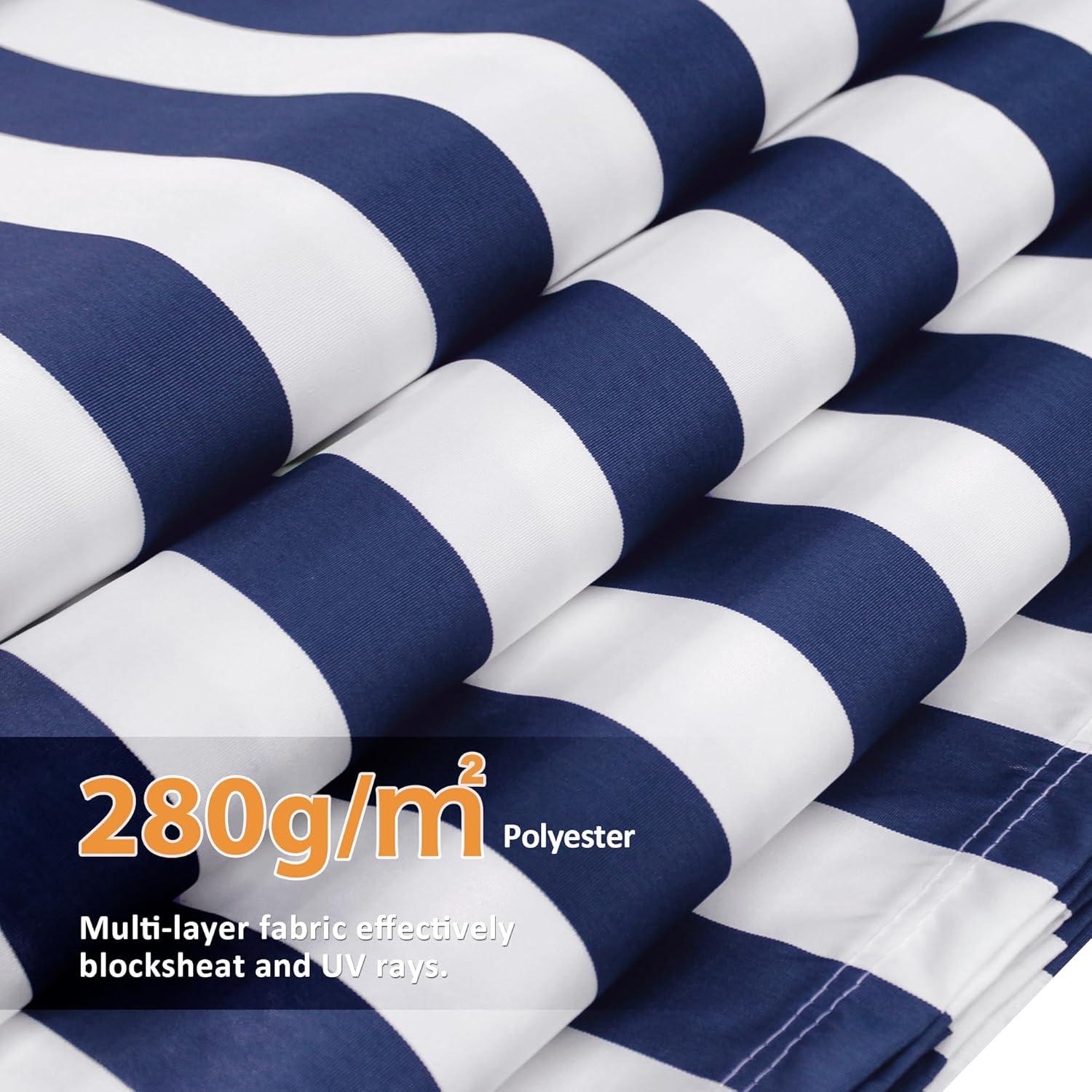 Large White and Black Striped Polyester Retractable Outdoor Canopy
