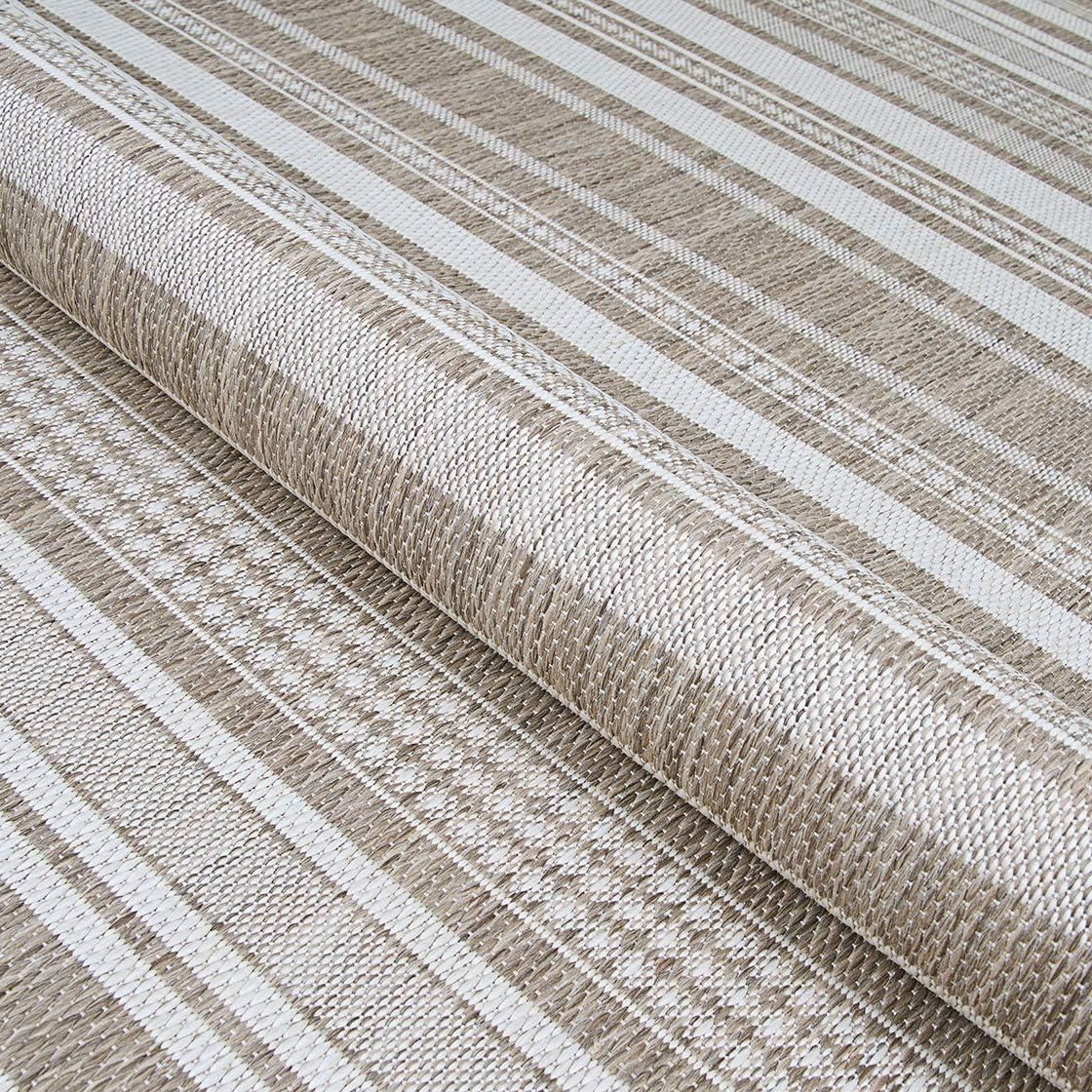 Champagne Taupe Striped Synthetic 8' x 10' Indoor/Outdoor Rug