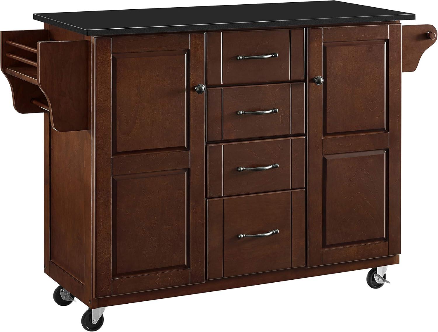 35.25 x 51.5 x 18 in. Eleanor Black Granite Top Kitchen Cart - Mahogany