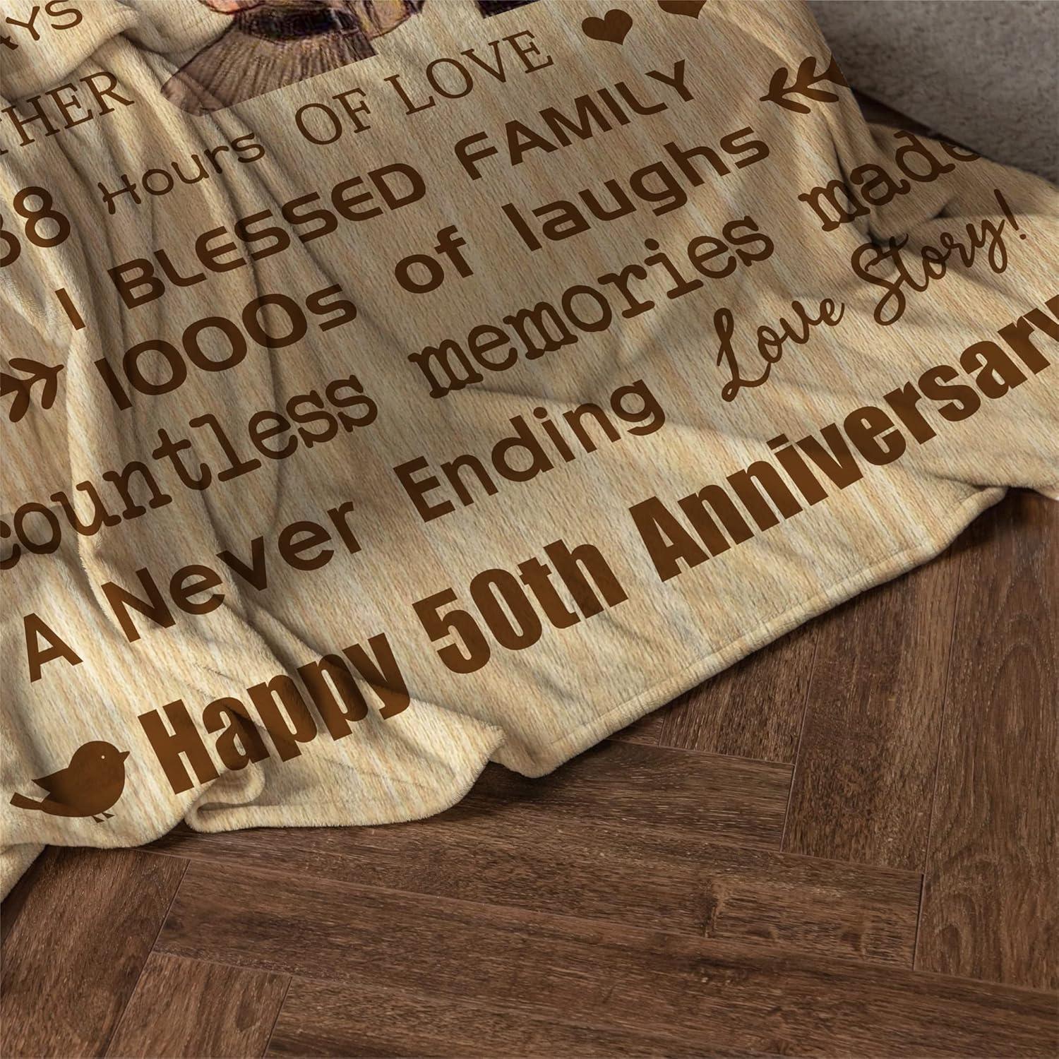 50th Anniversary Blanket Gifts, Golden 50th Wedding Anniversary Couple Gifts for Husband, Wife, Dad, Mom, Grandpa, Grandma, Grandparents, 50 Years of Marriage Gift Blanket 60"X 50"