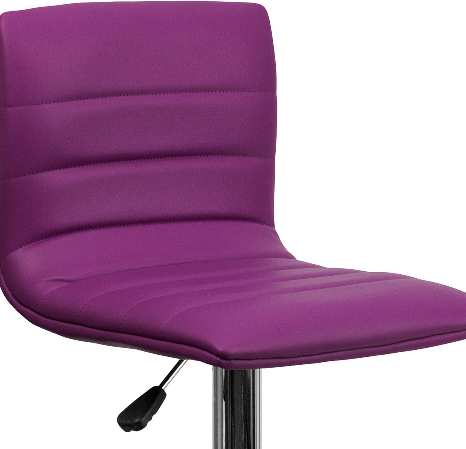 Flash Furniture Modern Purple Vinyl Adjustable Bar Stool with Back, Counter Height Swivel Stool with Chrome Pedestal Base