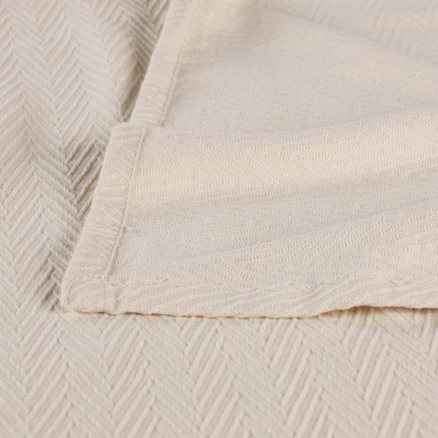 Superior Dobbyweave Knit Cotton Blanket, All Season Bed Blanket, Full/Queen 88" x 100", Ivory