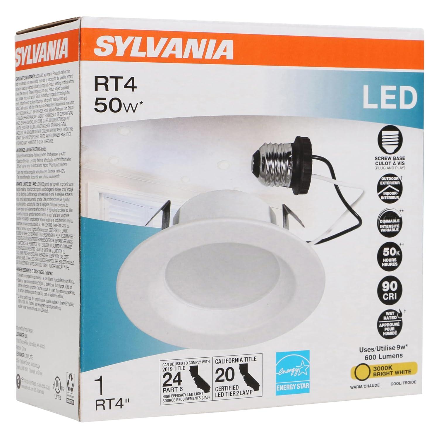 Sylvania LED/RT4/600/930/FL80 4"  LED Recessed Downlight Kit, 4", Medium Base, 3000K, 600 Lumens, Replaces R30.