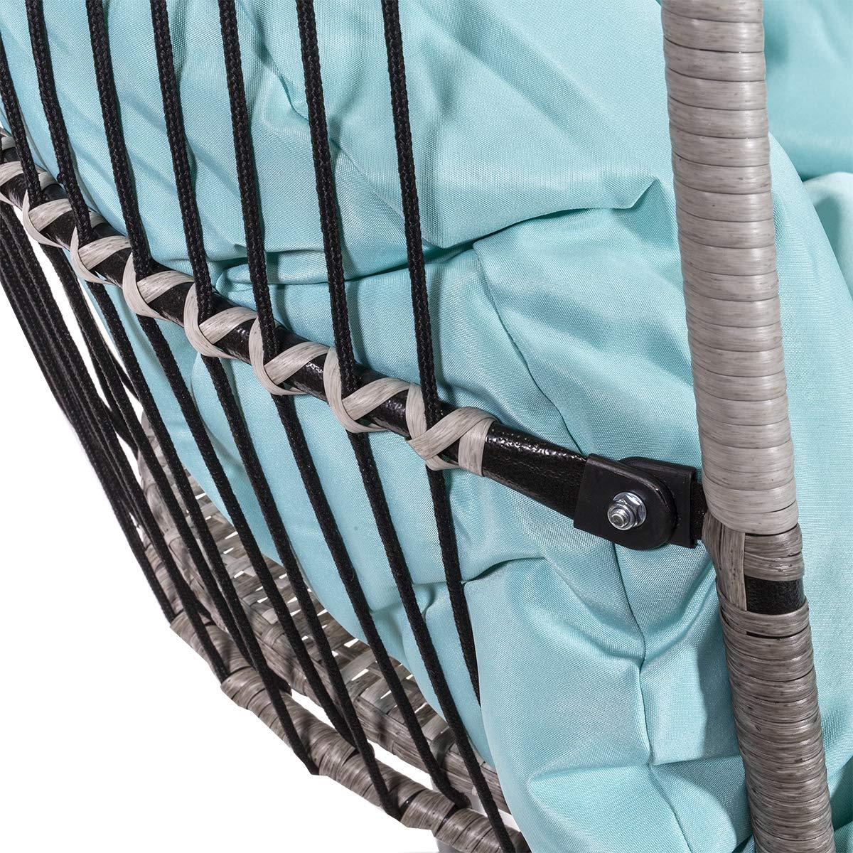 Barton Egg Swing Chair With Stand, Hanging Egg Chair Outdoor, Rattan Wicker Patio Hanging Basket Hammock Chair With Aluminum Steel Frame & UV Resistant Cushion For Indoor Bedroom Balcony, Aqua