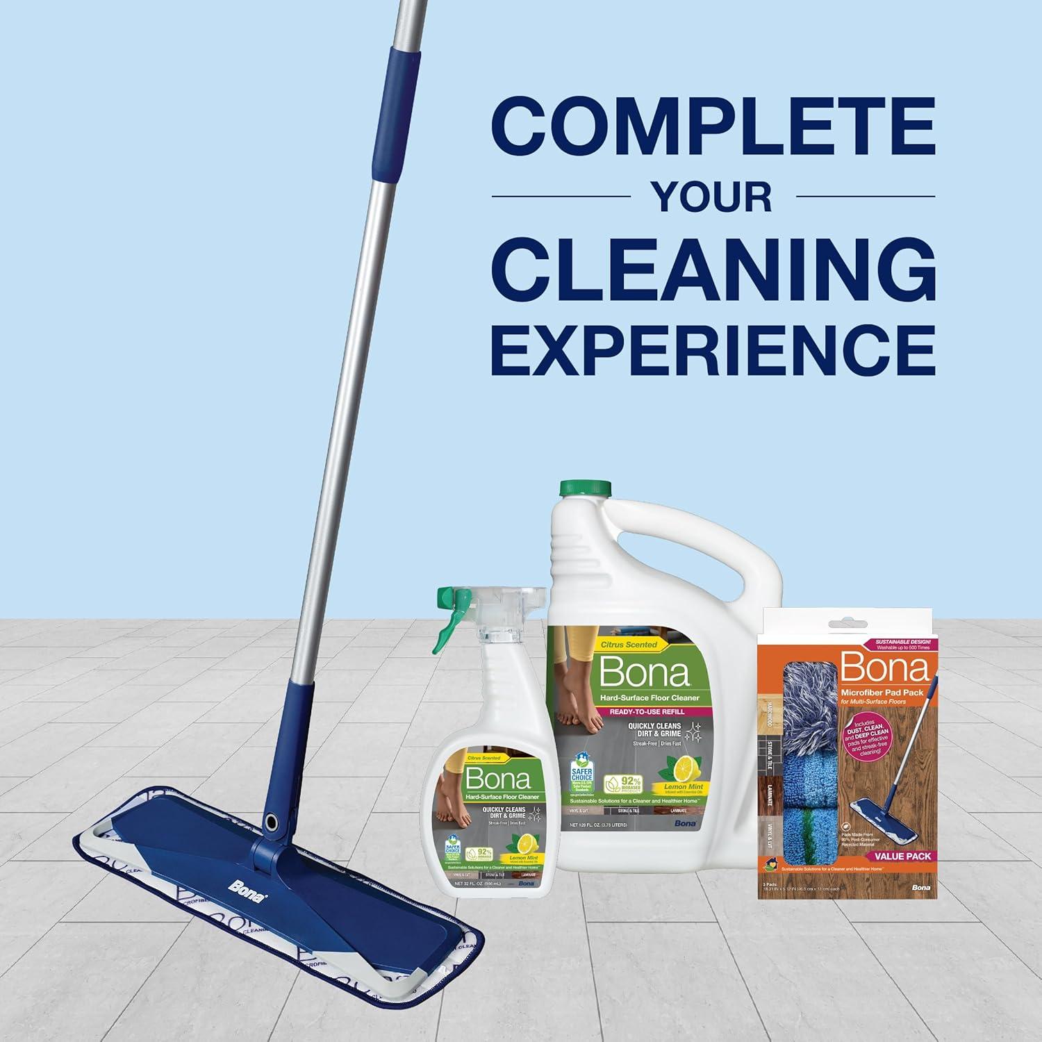 Bona Lemon Mint Cleaning Products Multi-Surface Cleaner Spray + Mop All Purpose Floor Cleaner - 32oz