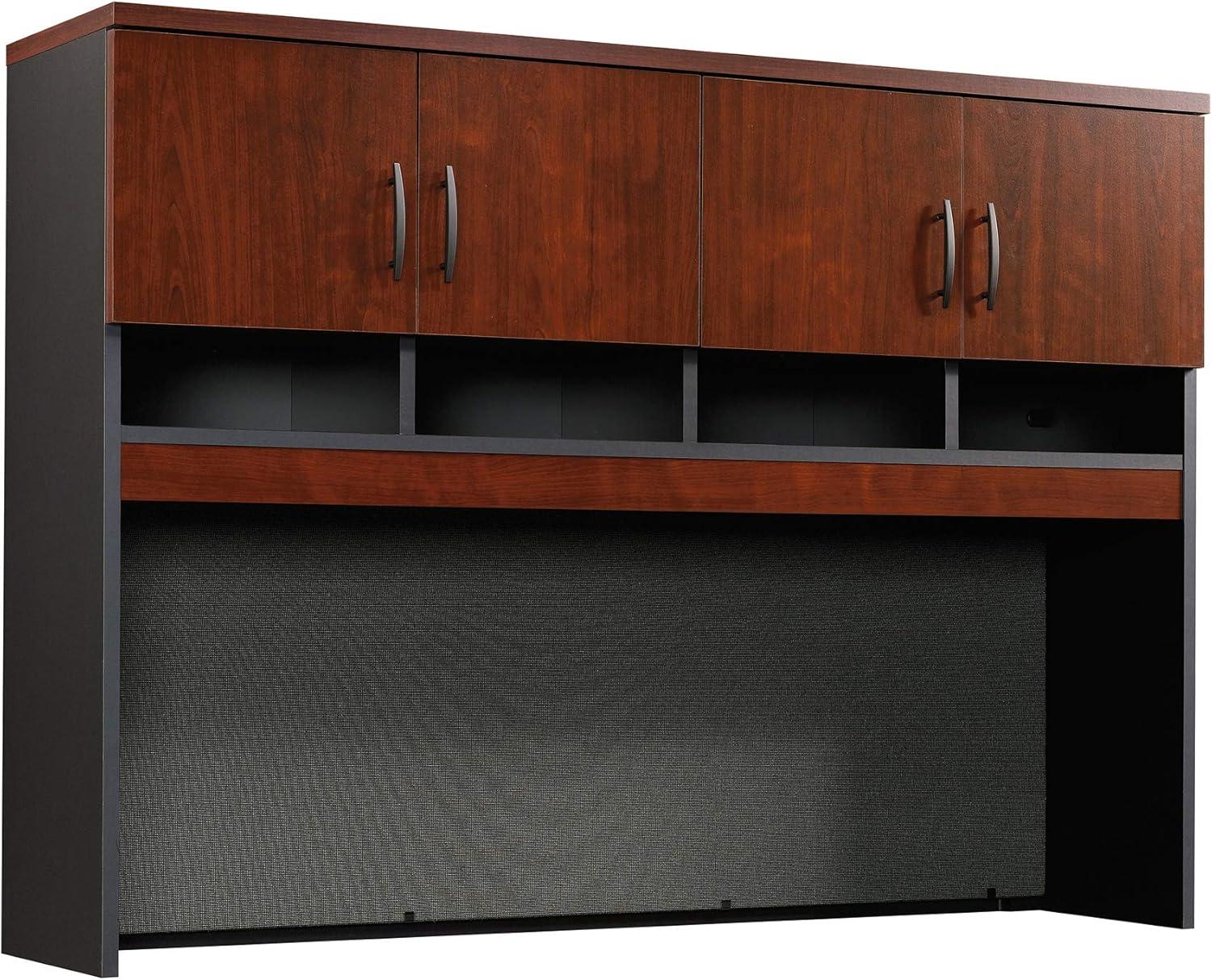 Sauder Via Wood & Fabric Credenza Hutch in Classic Cherry/Soft Black