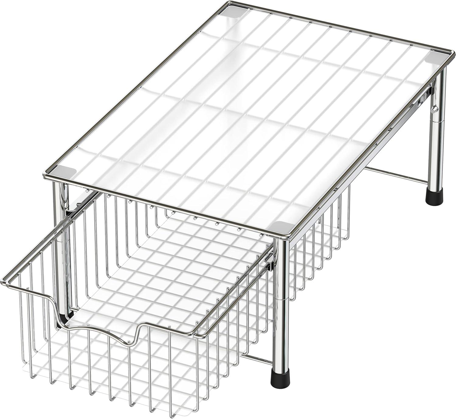 Chrome Stackable Metal Cabinet Organizer Basket Drawer