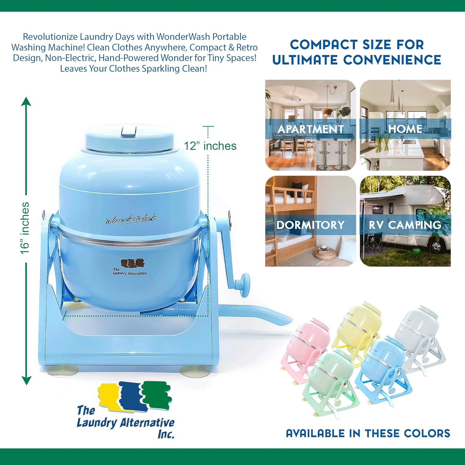 The Laundry Alternative Wonder Wash Retro Portable Mini Washing Machine, Blue