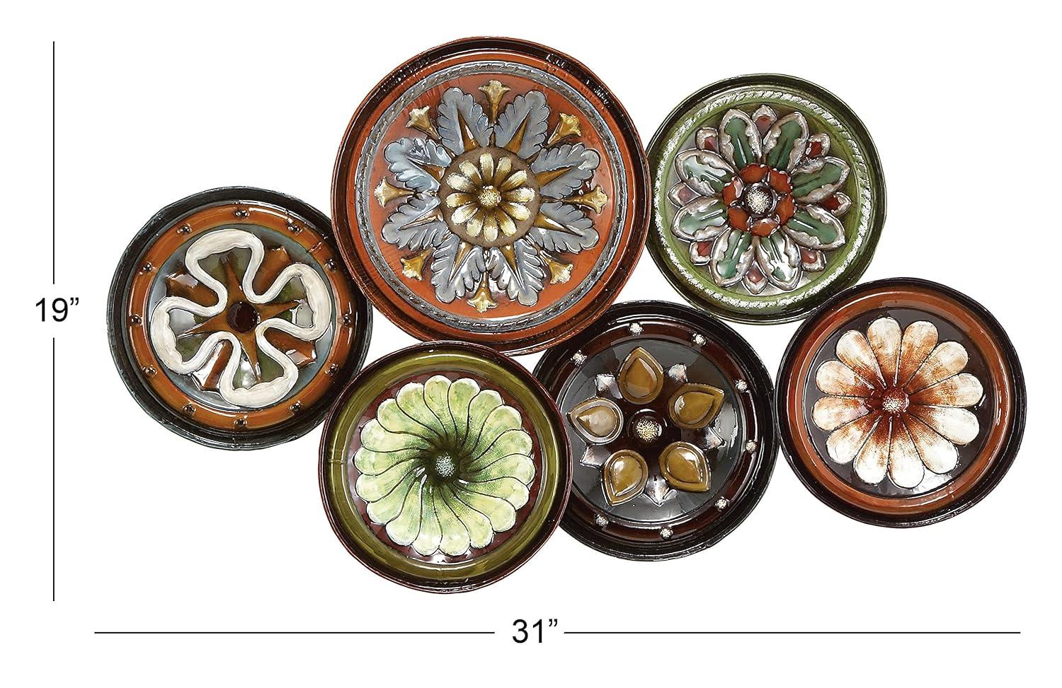 DecMode Multi Colored Metal Spanish Inspired Floral Plate Wall Decor with Spanish Designs
