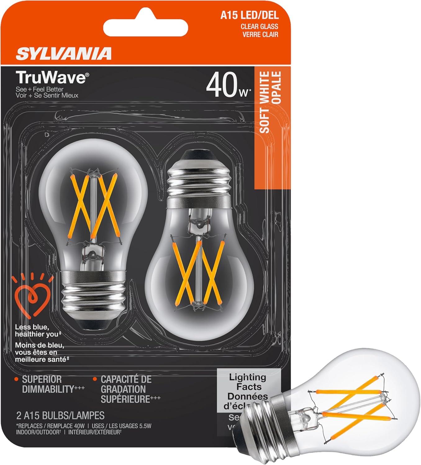 Sylvania TruWave A15 E26 (Medium) LED Bulb Clear Soft White 40 Watt Equivalence 2 pk