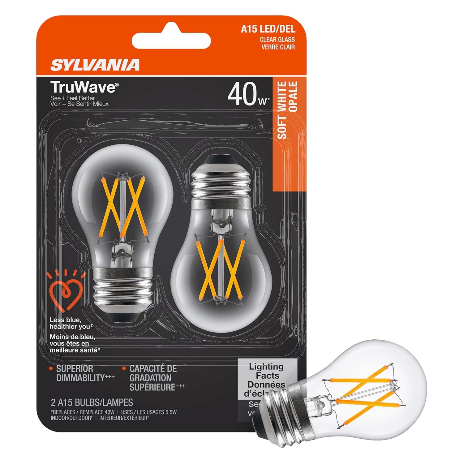 Sylvania TruWave A15 E26 (Medium) LED Bulb Clear Soft White 40 Watt Equivalence 2 pk