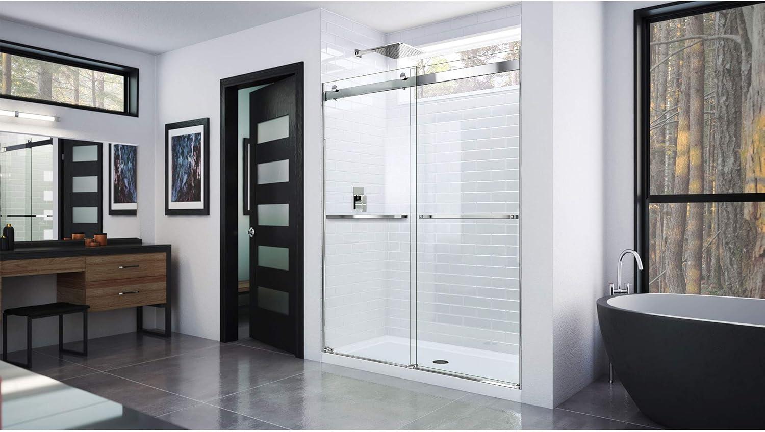 Essence 56" W x 60" W x 76" H Bypass Semi-Frameless Shower Door with Clearmax™ Technology