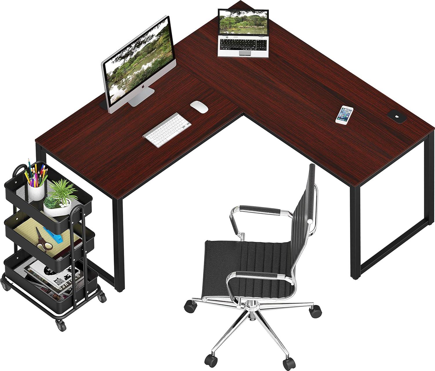 Cherry L-Shaped 55" x 60" Engineered Wood Computer Desk