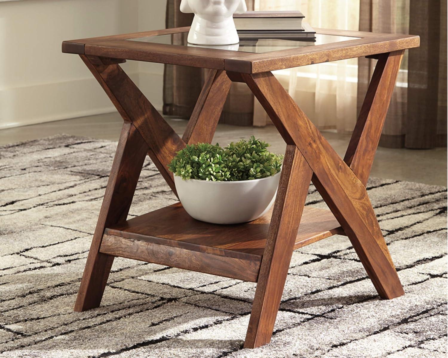 Charzine Contemporary Warm Brown Sheesham Wood End Table