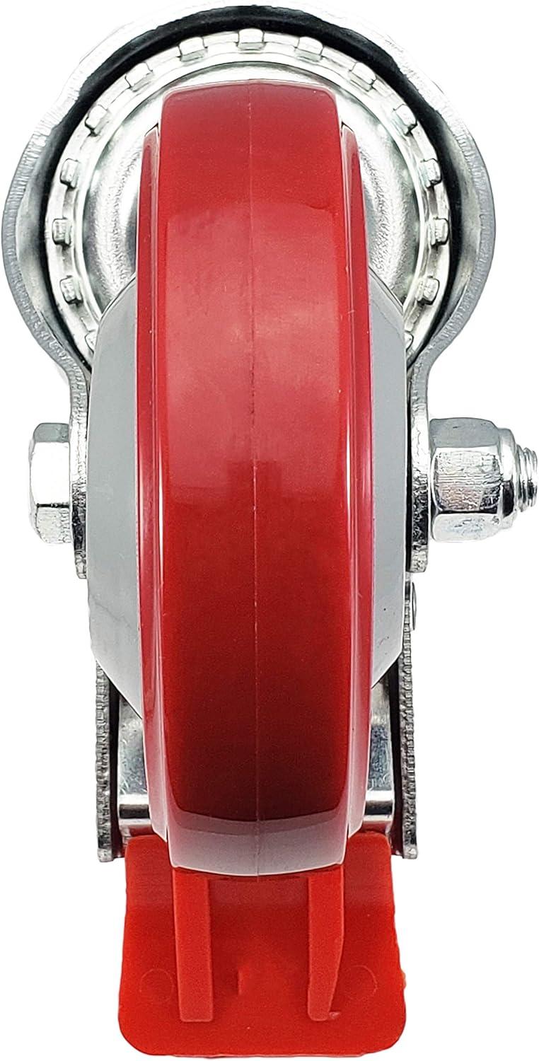 4 Inch Red Polyurethane Total Lock Caster Set of 4