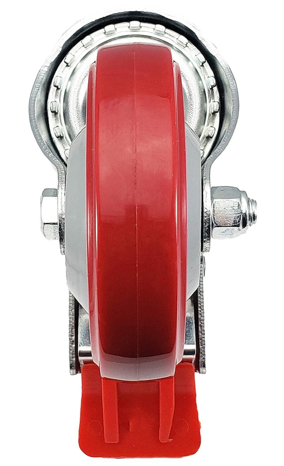 4 Inch Red Polyurethane Total Lock Caster Set of 4