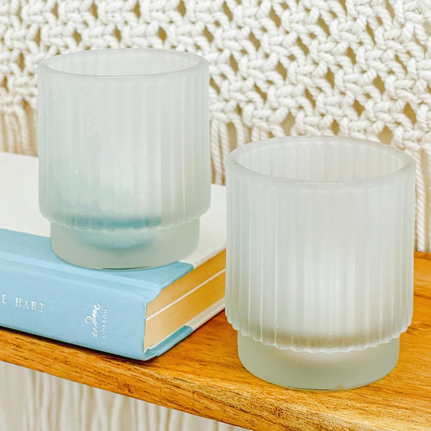 Set of 6 Ribbed Frosted Glass Tealight Candle Holders