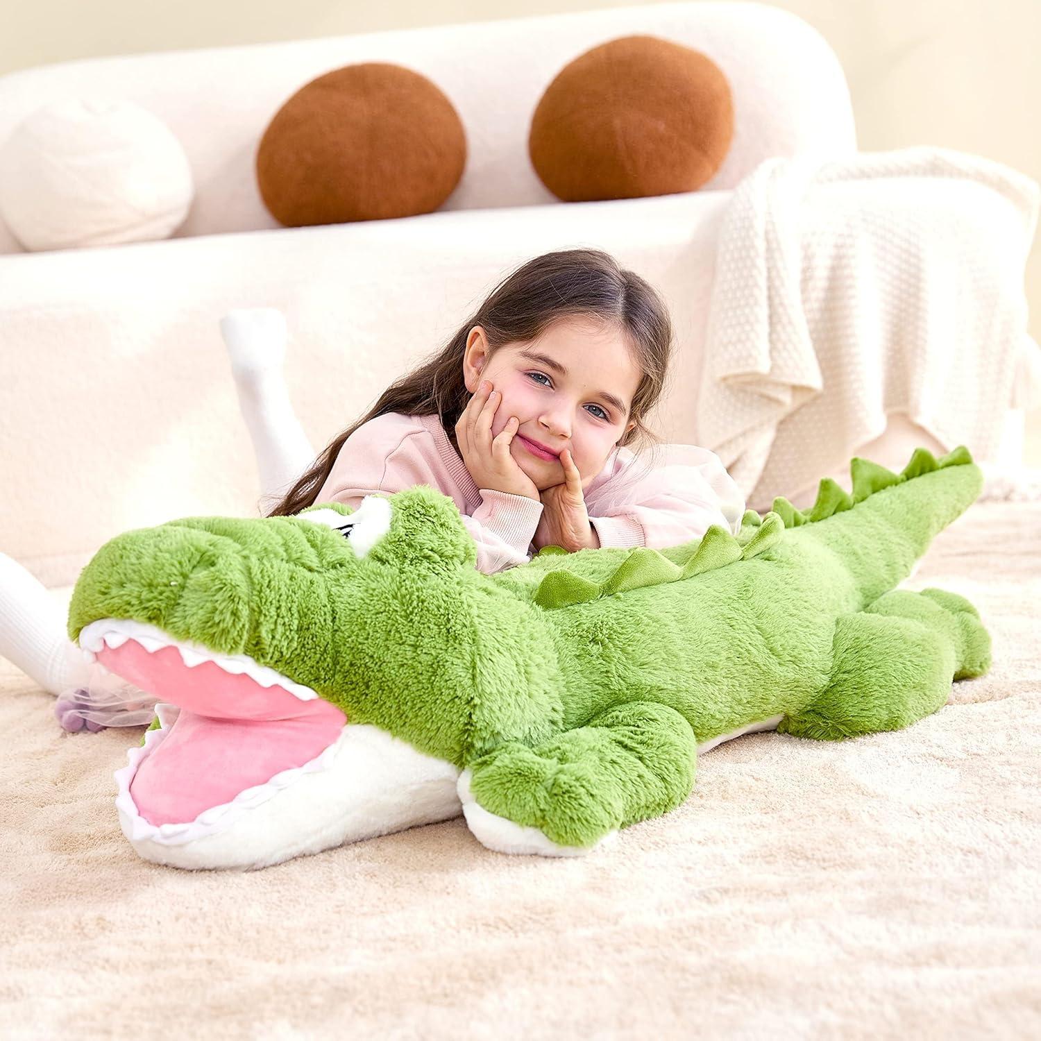 IKASA Giant Crocodile Stuffed Animal Plush Toy,Large Jumbo Alligator 30" Green Huge Cute Soft Toys,Big Size Plushy Fluffy Fat Oversized Plushie,Gifts for Kids Girls Boys Girlfriend Children