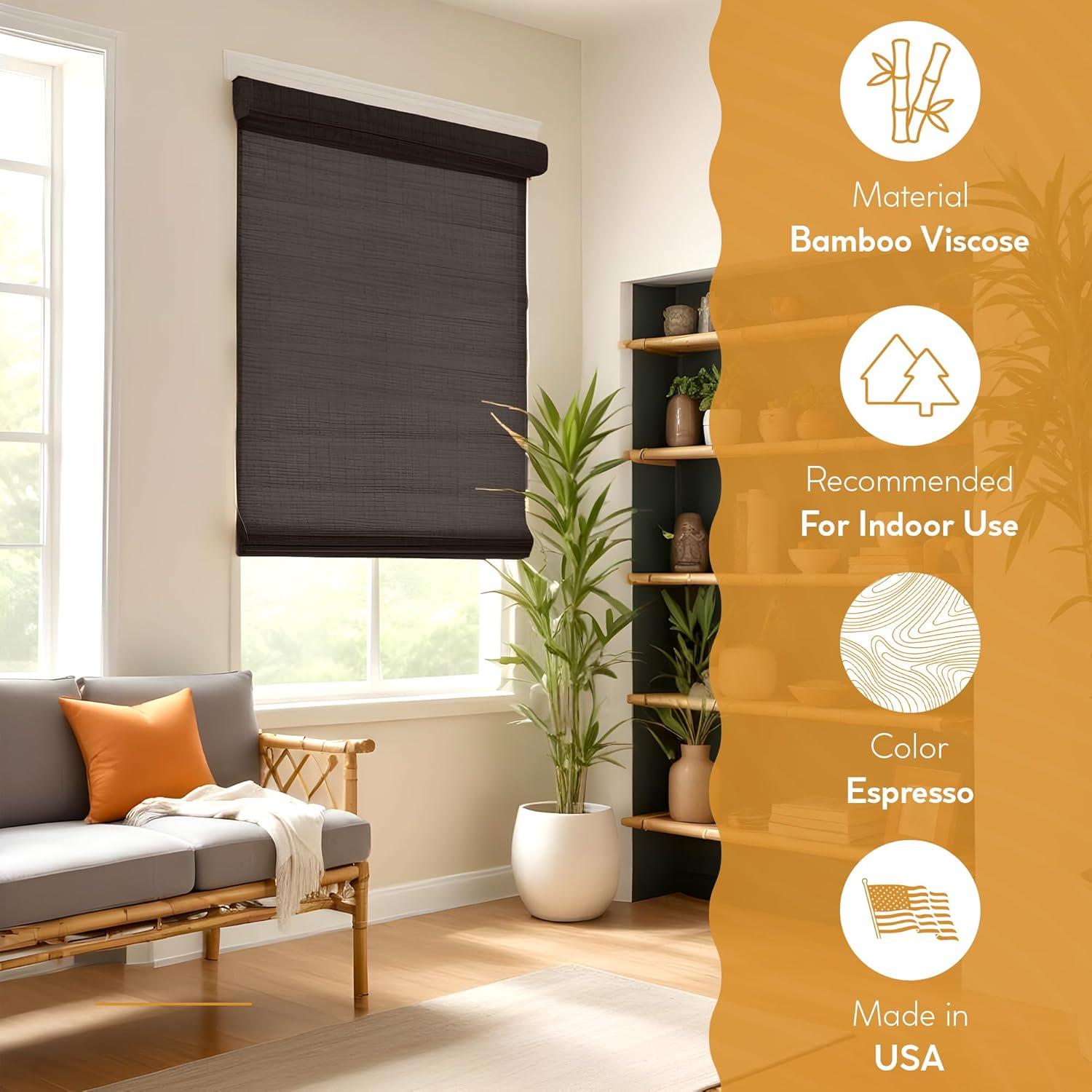 Espresso Bamboo Woven Blackout Cordless Roman Shade - 50" Width