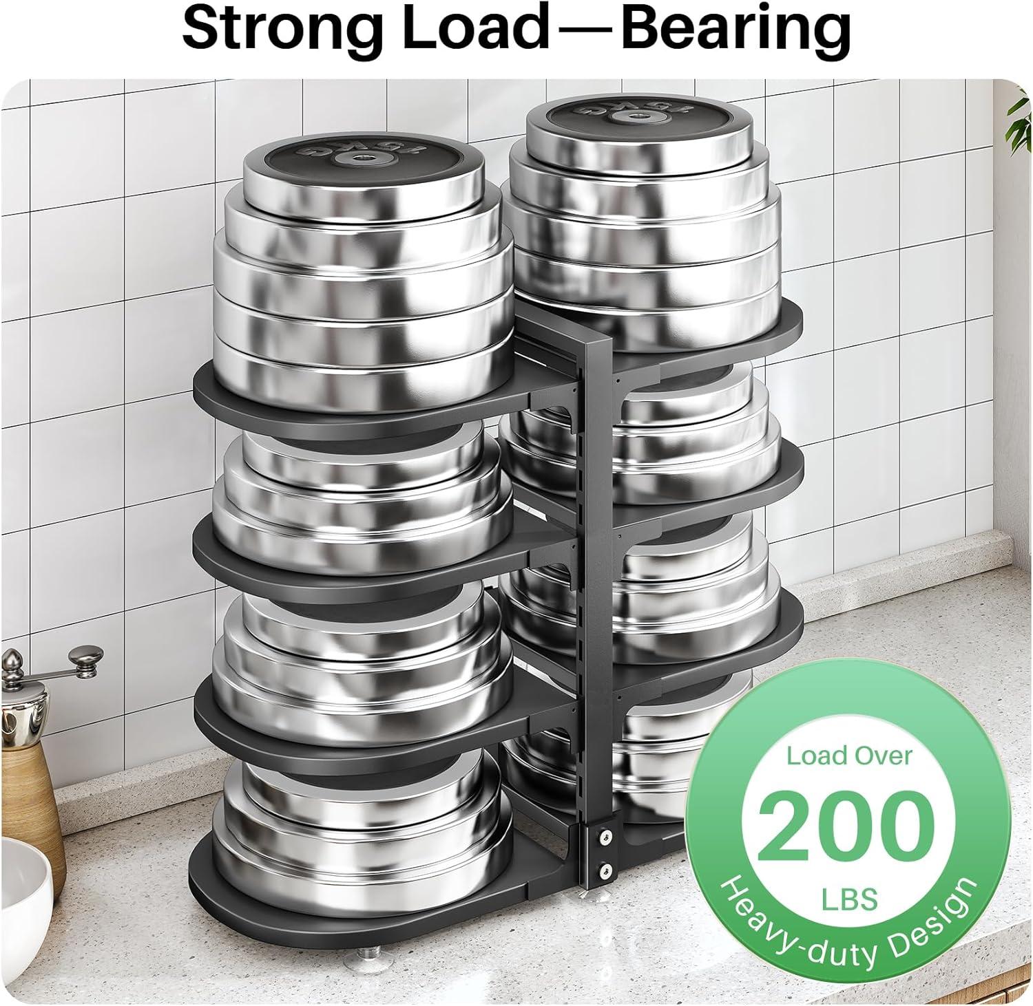 Pot and Pan Organizer for Cabinet, 8 Tier 21” Adjustable Cabinet Pan Organizer Rack Heavy Duty Pot Rack for Kitchen Storage, Snap-on Pot Pan Organizer with Panels for Stockpot and Steamer (Round)