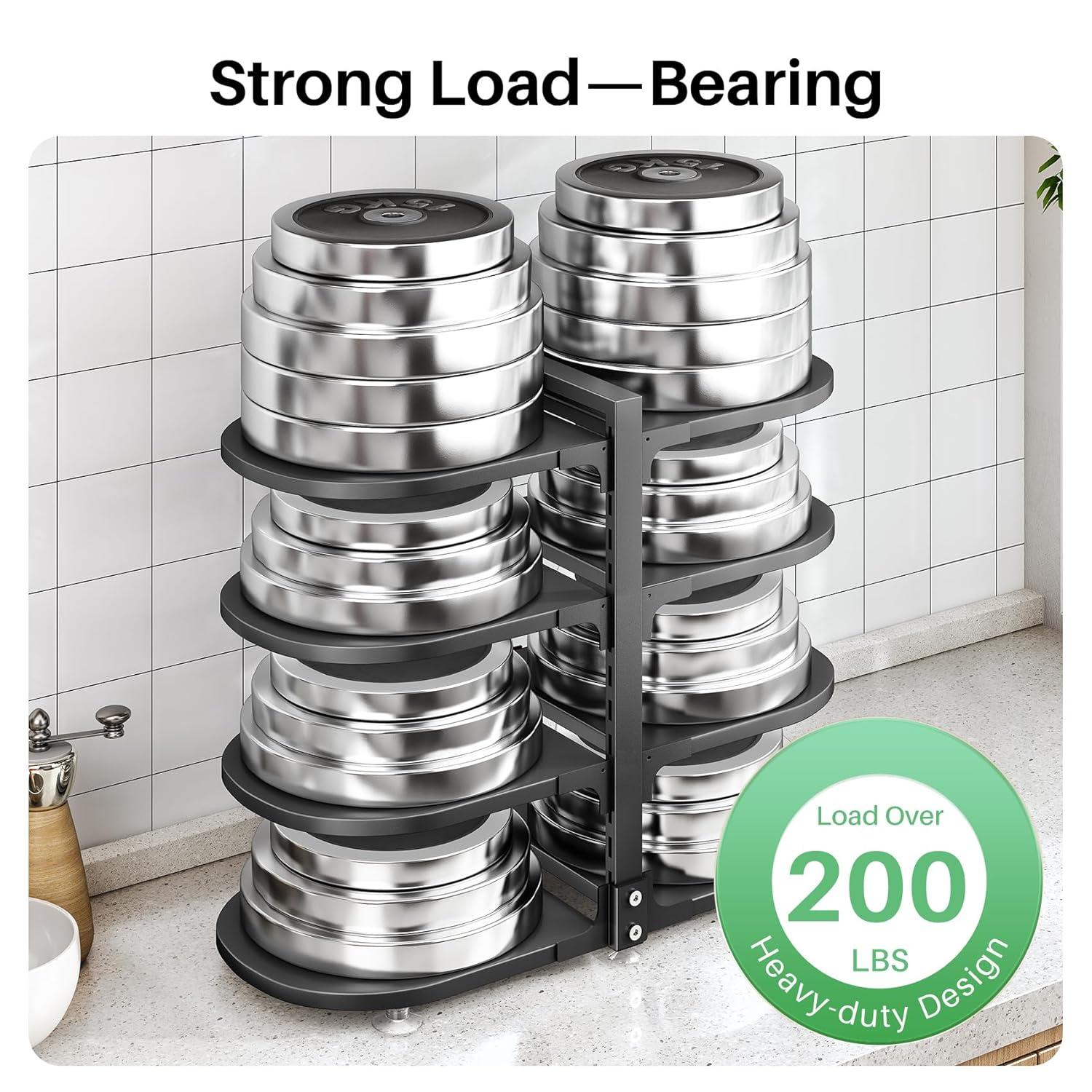Pot and Pan Organizer for Cabinet, 8 Tier 21” Adjustable Cabinet Pan Organizer Rack Heavy Duty Pot Rack for Kitchen Storage, Snap-on Pot Pan Organizer with Panels for Stockpot and Steamer (Round)