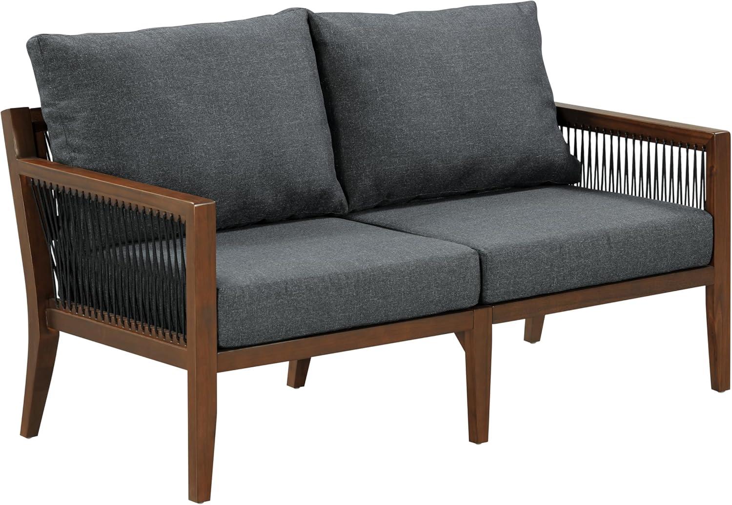 Nathan James Freya Bohemian Wood Outdoor Patio Loveseat Dark Gray