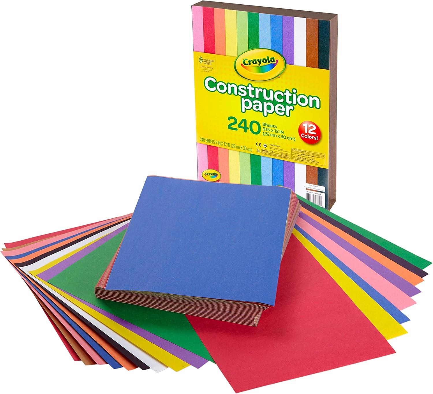 Crayola 240-Sheet Construction Paper 12-Color: School Supplies for Kids, Craft Paper, 9x12 Inches, Multicolor, Uncoated