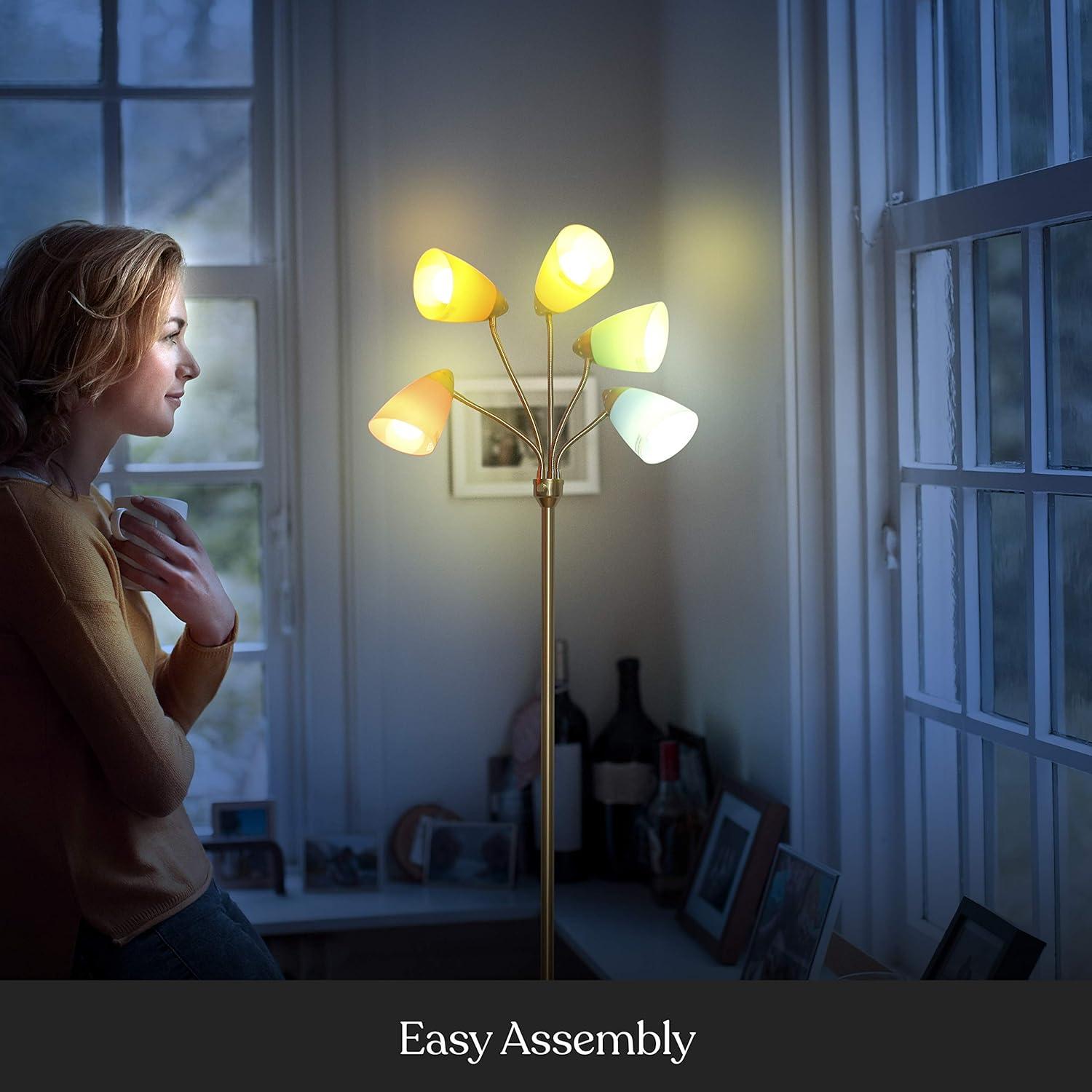 Brightech Medusa 74 in. Modern 5-Light Height Adjustable Gooseneck LED Floor Lamp with 5 Cone Shades