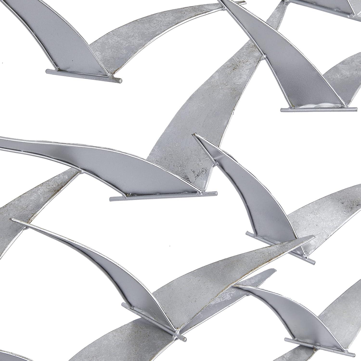 Large Silver Iron Bird Flock Wall Sculpture