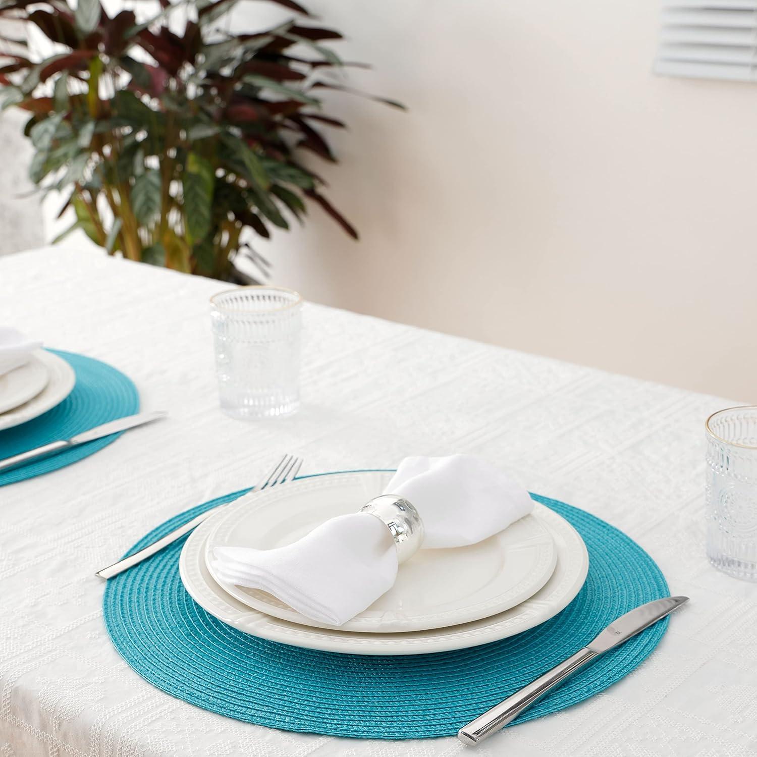 Aqua Woven Round Placemats Set of 6, 14.75"