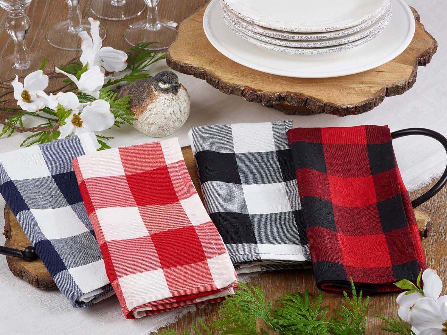Saro Lifestyle Cotton Blend Buffalo Plaid Table Napkins (Set of 4), Black, 20" x 20"