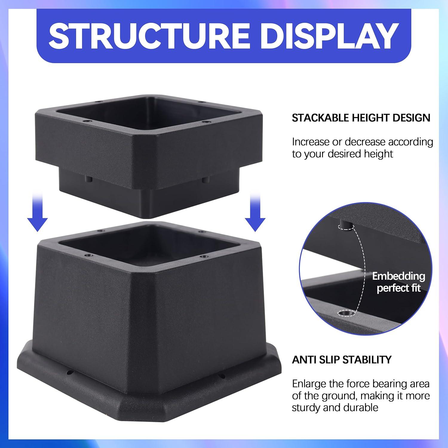 Furniture Risers 2 Inch Bed Risers Heavy Duty Adjustable Dorm Bed Lifts Risers Table Desk Chair Leg Extenders 4 Pack Black