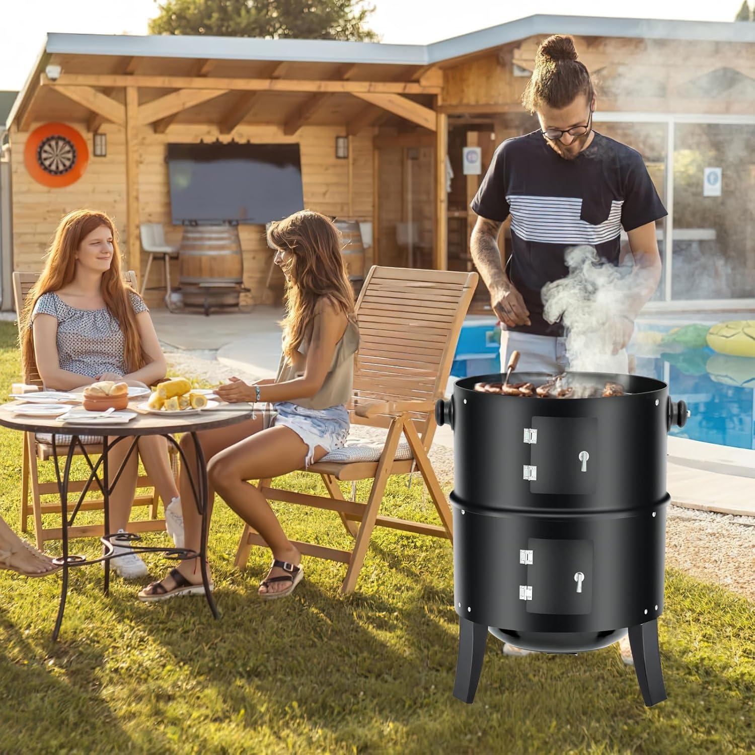 Yunwen 31.5" Charcoal Smoker Grill 3-in-1 Vertical Heavy Duty Charcoal BBQ Smoker Grill
