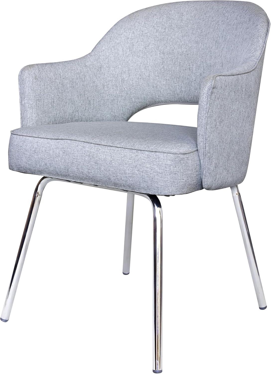 Guest Chair Gray Linen - Boss Office Products: Chrome Base, Mid-Century Modern, 275lbs Capacity