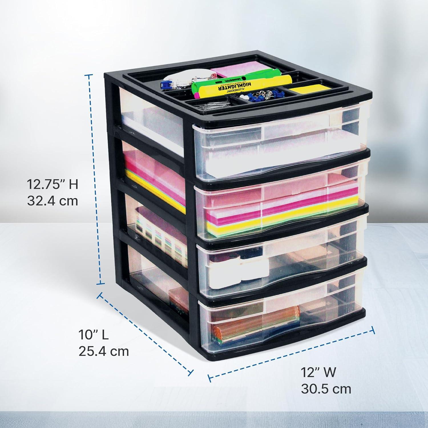 Black Plastic Resin 4-Drawer Desktop Storage Organizer