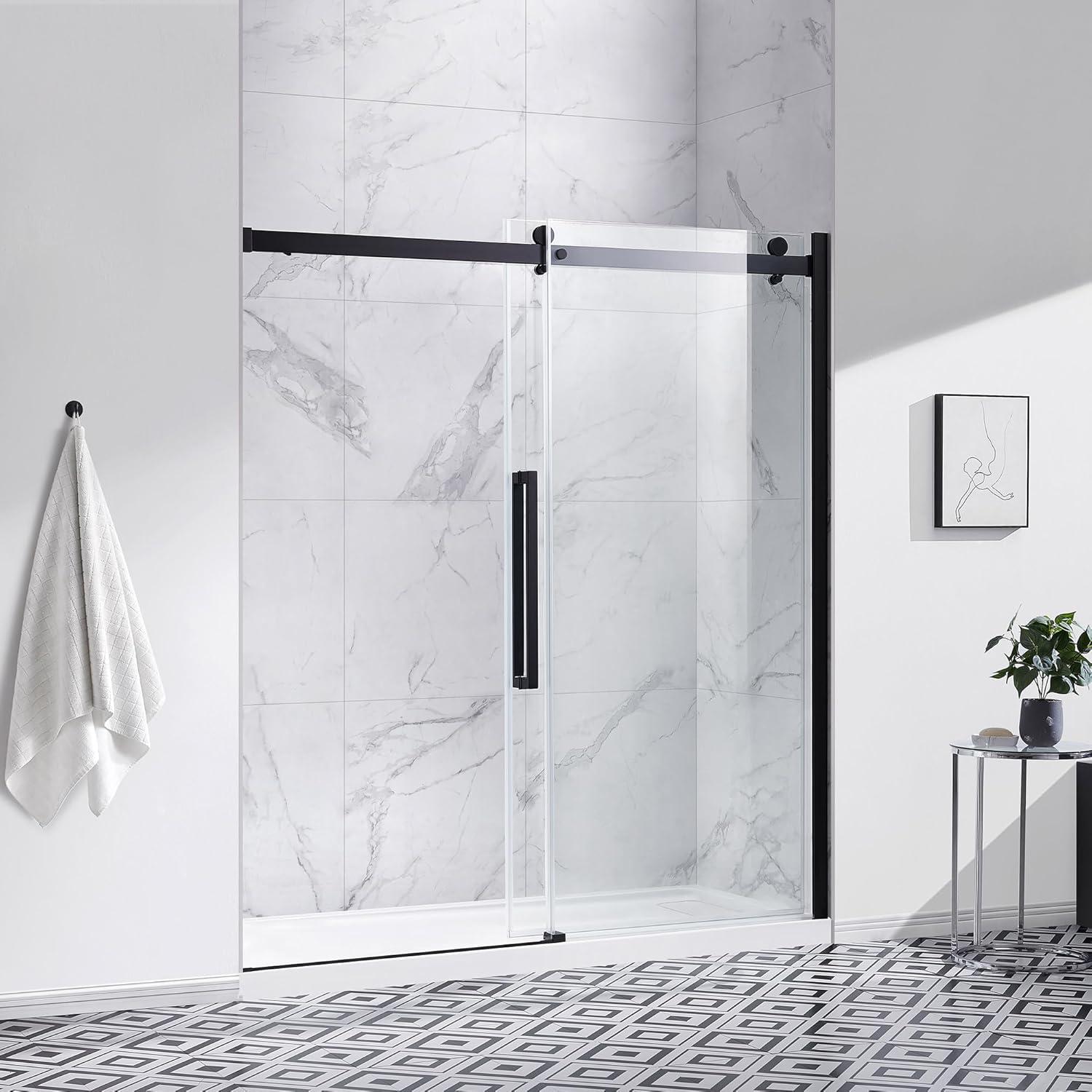 OVE Decors Bel Soft Close Black 72-in x 78.75-in Frameless Sliding Soft Close Shower Door