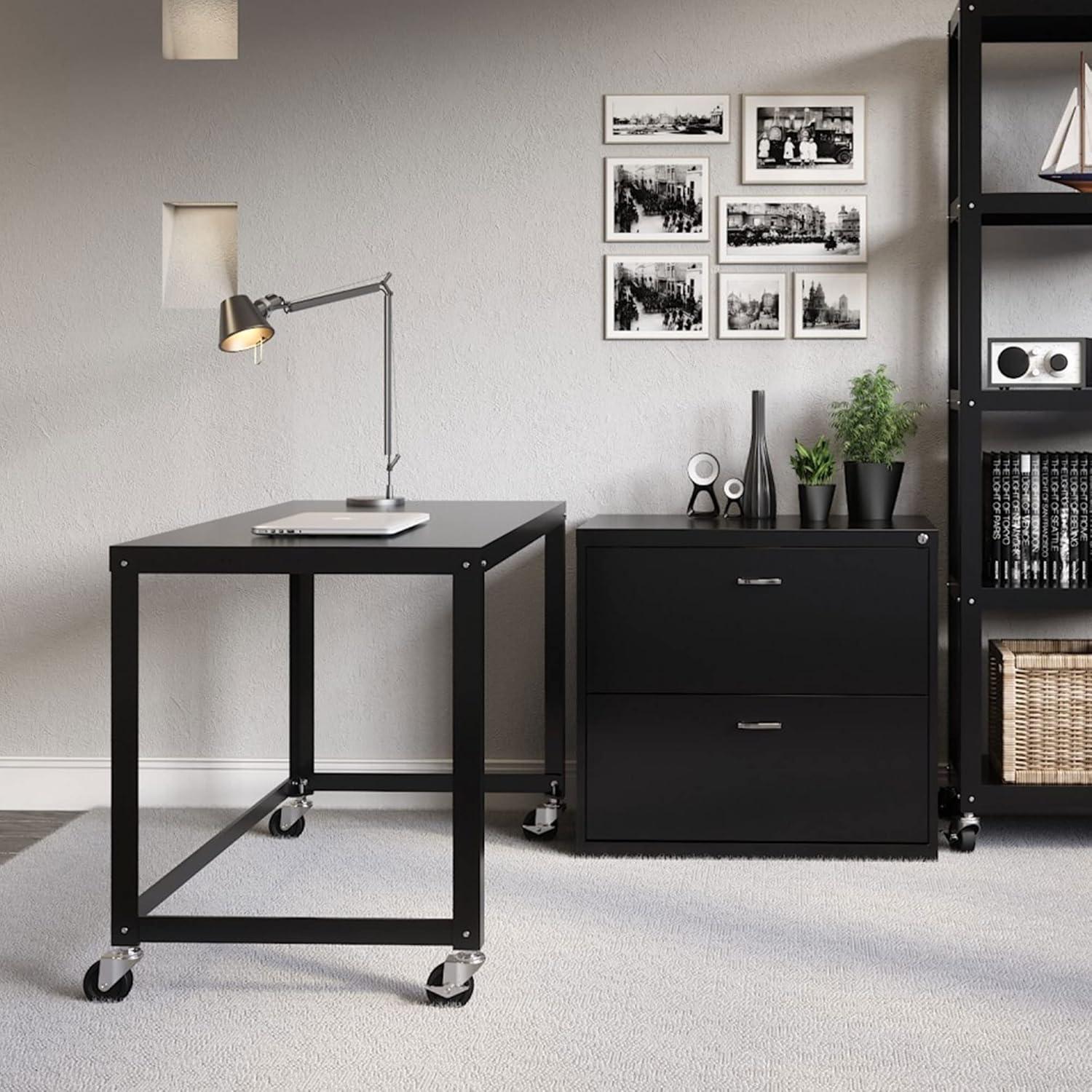 Space Solutions Mobile Desk Steel Black: Sturdy Metal Frame, No Storage, Adult Assembly Required