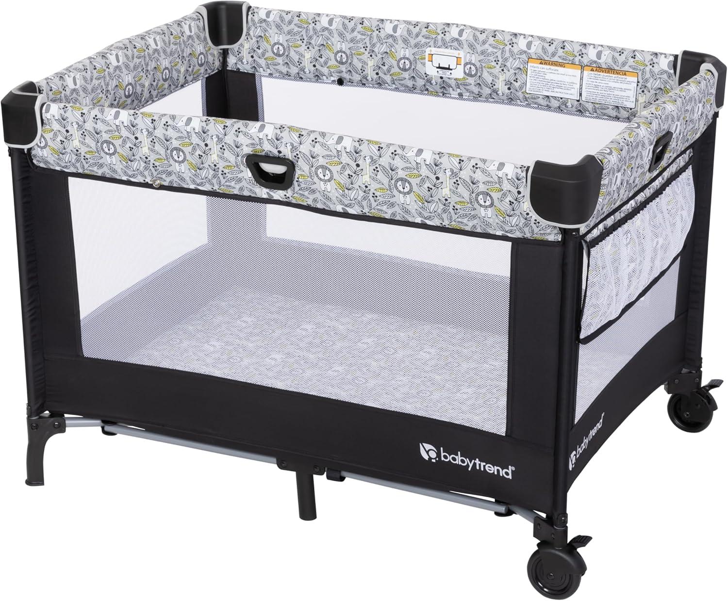 Baby Trend Nursery Den Playard with Snooze Pod and Flip Over Changer - Hidden Jungle Trio