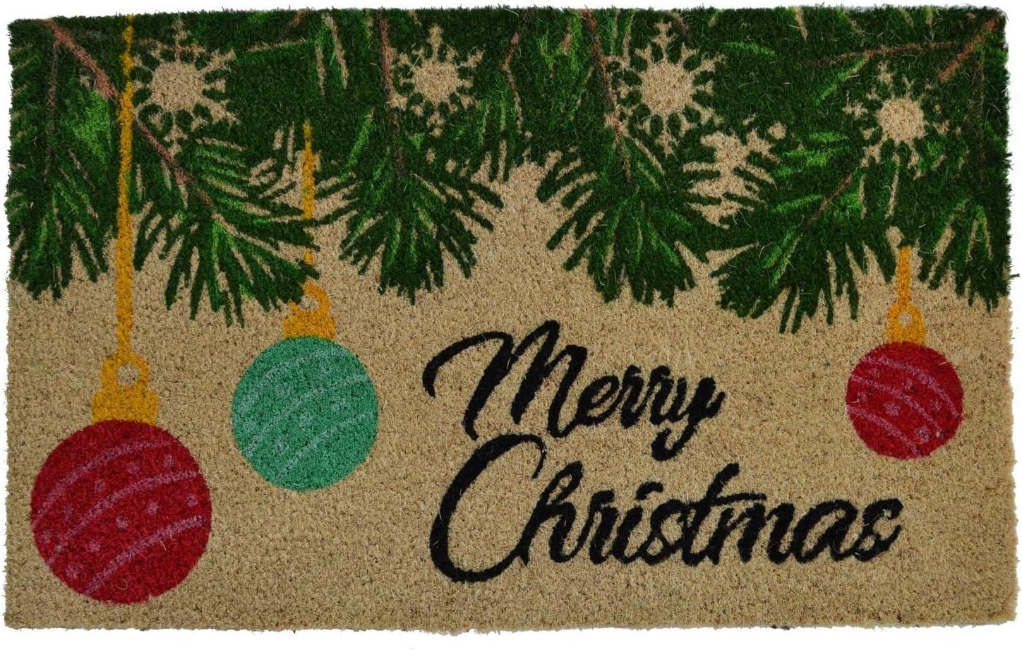 PVC Backed Merry Christmas, 30"x18"x0.5", Natural Coconut Husk Coir Door Mat